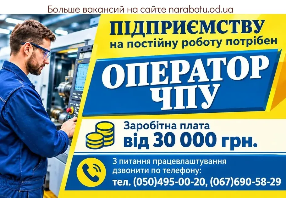 Вакансії в Одесі ОПЕРАТОР ЧПУ