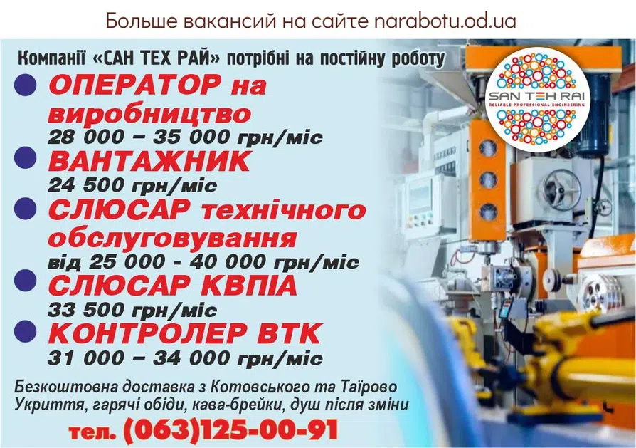 Вакансії в Одесі Контролер ВТК