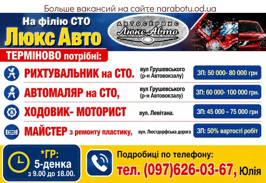 Вакансії в Одесі МАЙСТЕР з ремонту пластику