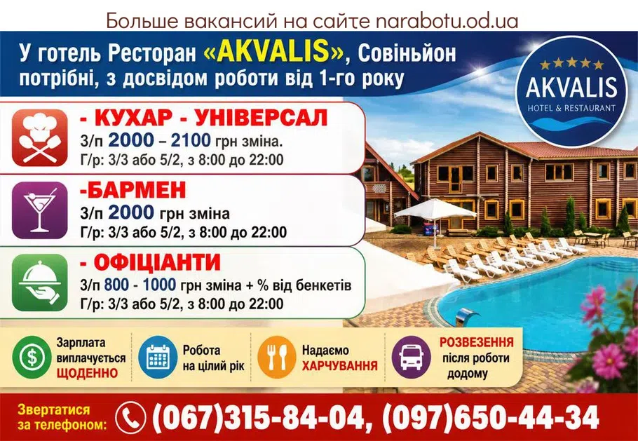 Вакансії в Одесі ОФІЦІАНТИ