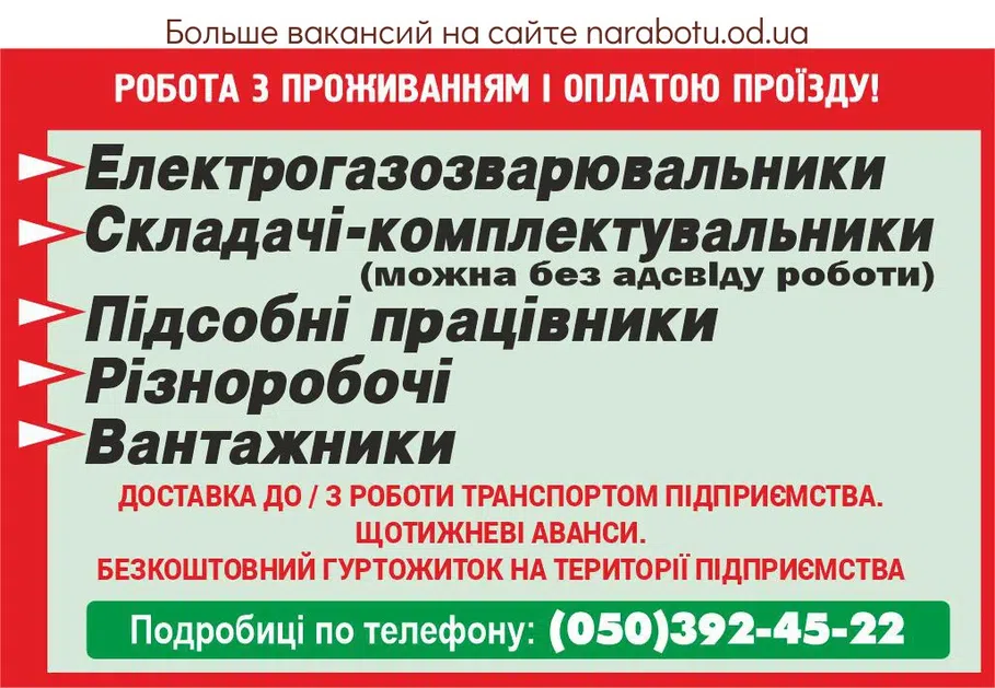 Вакансії в Одесі Грузчики