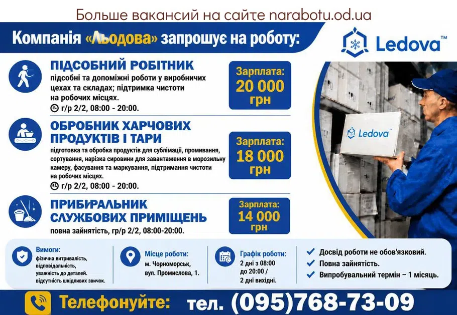 Вакансії в Одесі ОБРОБНИК ХАРЧОВИХ ПРОДУКТІВ І ТАРИ